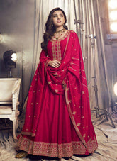 Straightforward Silk Georgette Gown in Rani Pink